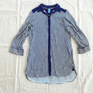 Simply Vera Striped Blue White Button-up Mini Lounge Dress Womens Medium